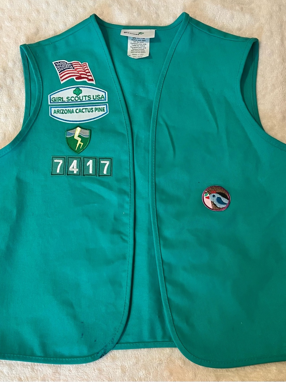 Girl Scouts USA Teal Patch Vest - Arizona Cactus Pine
